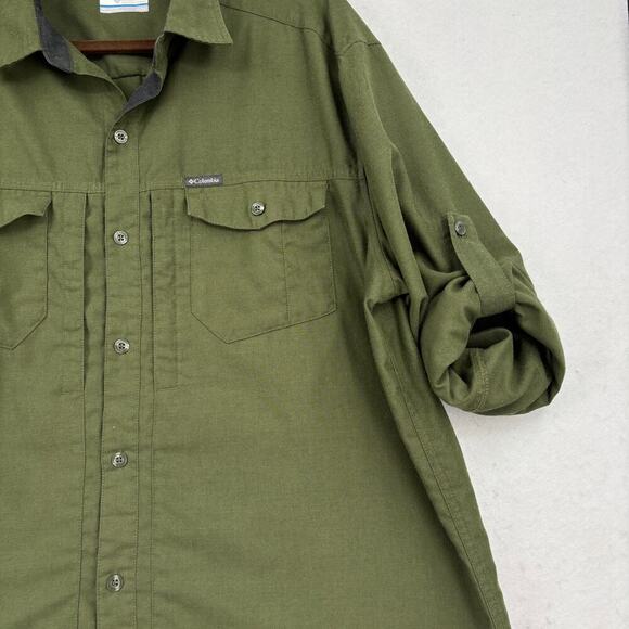 Columbia Button Up Shirt Mens Size XL Olive Green Omni Wick Long Roll Tab Sleeve - Picture 5 of 10